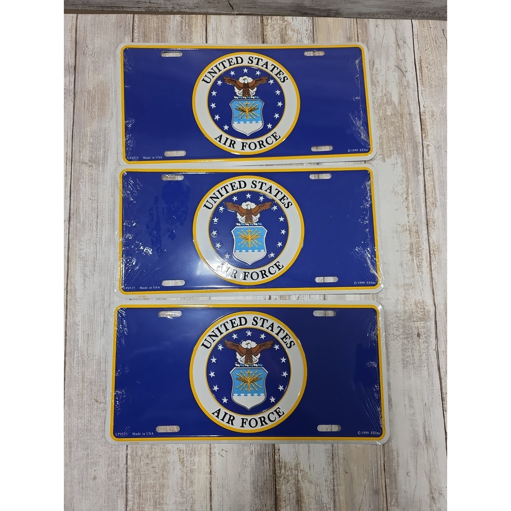 Lot of 3 Vintage 1999 United States Air Force License Plates Blue Metal LP0525